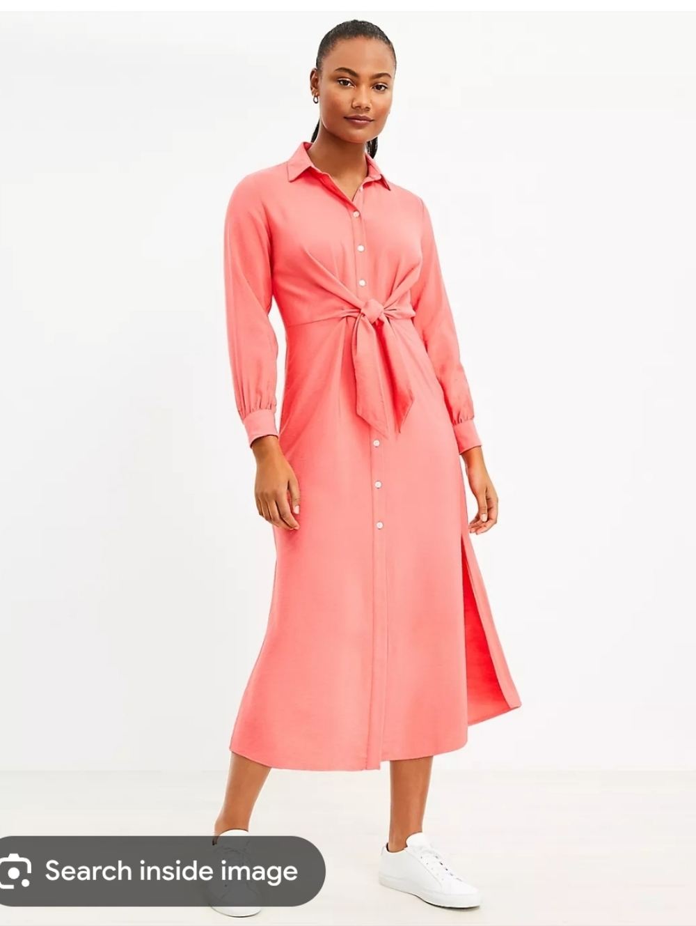 Loft Peach Pink Orange Knot Front Midi Shirtdress Size 12 Rayon